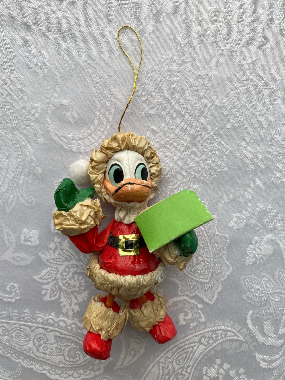 Vintage Disney Paper Mache Donald Duck Santa Claus ornament, very delicate
